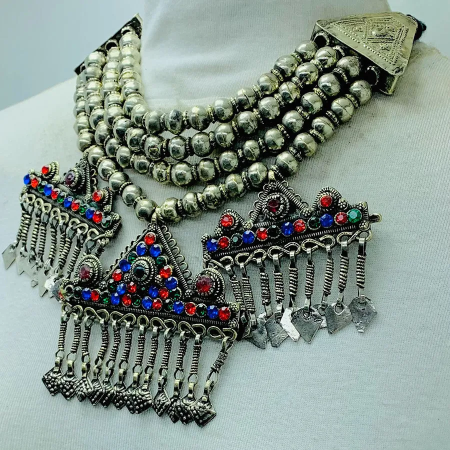 Vintage Silver Metallic Beaded Chain Necklace