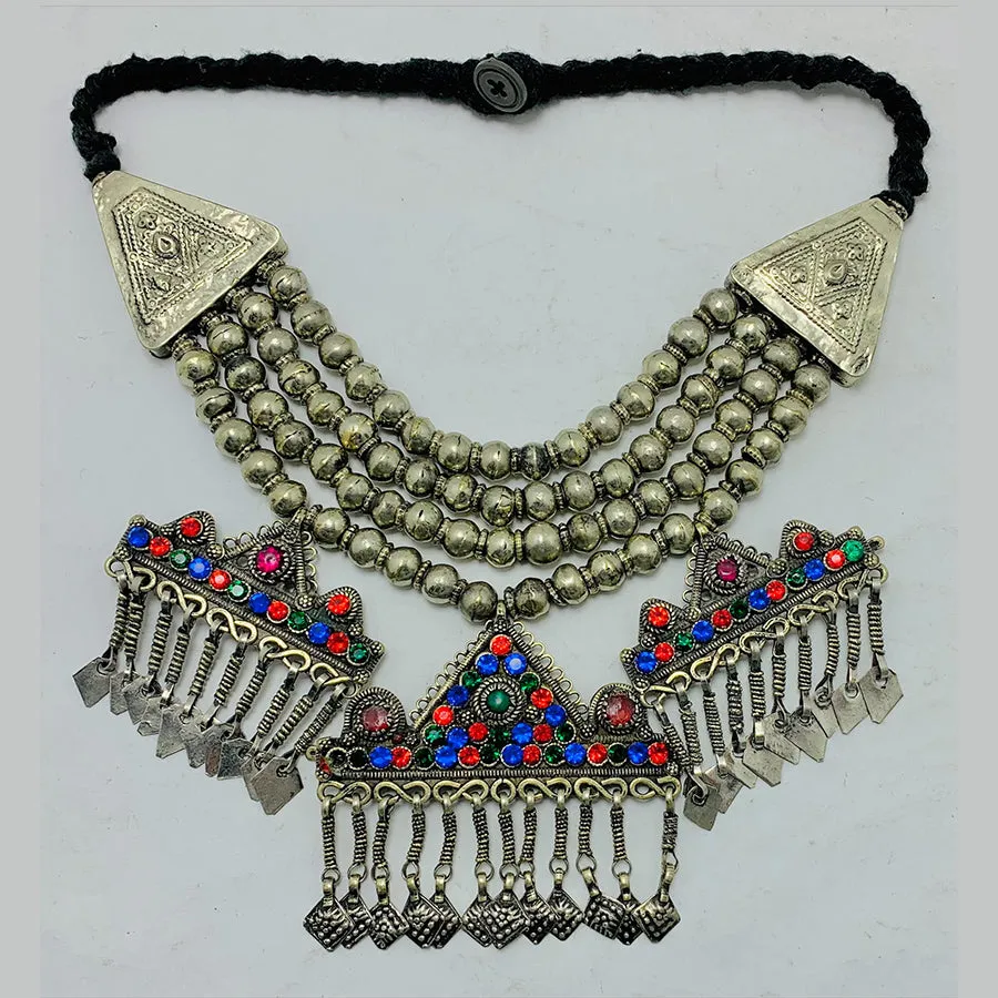 Vintage Silver Metallic Beaded Chain Necklace